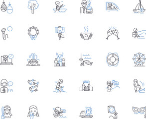 Joyful pastimes line icons collection. Amusement, Playfulness, Laughter, Recreation, Escapism, Exhilaration, Merriment vector and linear illustration. Hilarity,Frolic,Fun outline signs Generative AI