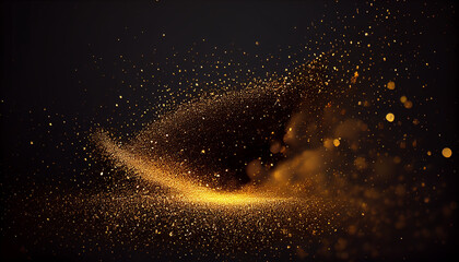 Golden Sparkles on solid black background Ai generated image - obrazy, fototapety, plakaty
