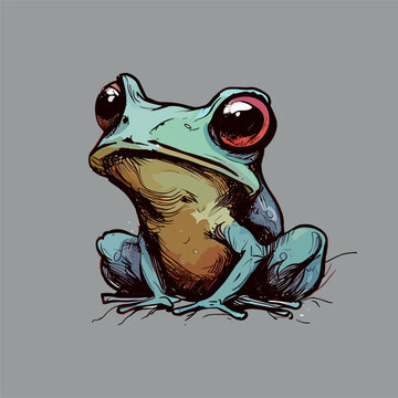 Colored vector  inked style frog wall art