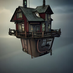 Exquisite Photorealistic Flying House with Incredible Details and Ultra High Definition Rendering. Generative AI.