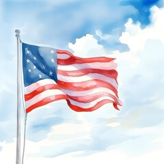 Fototapeta premium Flag of America, hand drawn watercolor illustration