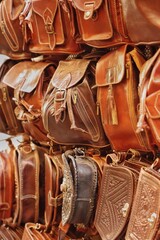 Bolsos fabricados a mano de color marrón para la venta en la ciudad de Granada, españa