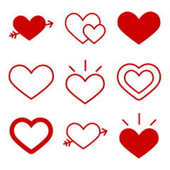Red Love Hearts Icon Set