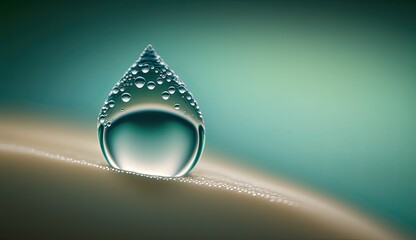 Obraz premium AI-generated extreme close-up illustration of a drop of water over a gradient green-blue-white background. MidJourney.