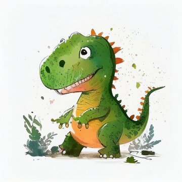 baby dinosaur watercolor style Generative AI