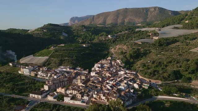 Aerial view of Bolulla village, Marina Baixa, Costa Blanca, Alicante, Spain - stock video