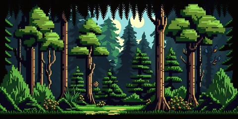 Obraz premium AI Generated. AI Generative. 8 bit abstract forest scene. Can be used for retro games or graphic design. Graphic Art