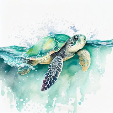 swimming turtle watercolor style Generative AI