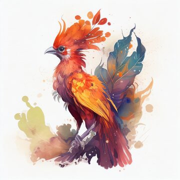 fire bird, phoenix bird in watercolor style Generative AI