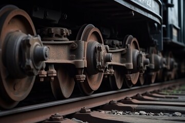 Naklejka na ściany i meble illustration,train wheels on railway track,generative ai