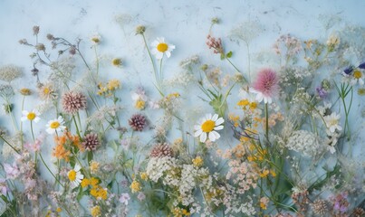 Fototapeta na wymiar a painting of a field of wildflowers and daisies. generative ai