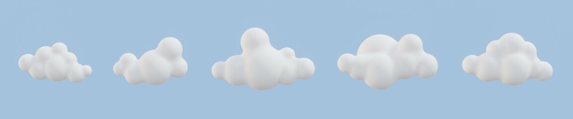 Stylized render of cartoon clouds on a blue background. Cartoon clouds. 3d render