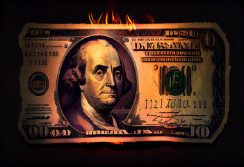 burning dollar on a dark background. ai generated Generative AI