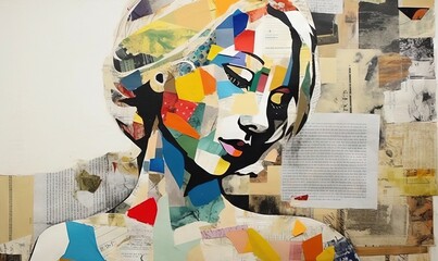  a collage of a woman's face surrounded by papers.  generative ai
