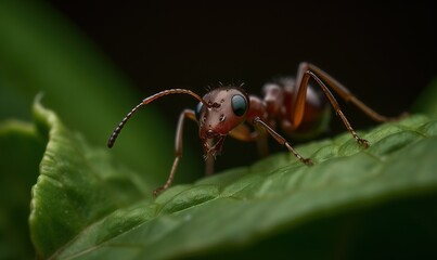 Fototapeta premium a close up of a bug on a leaf with a black background. generative ai