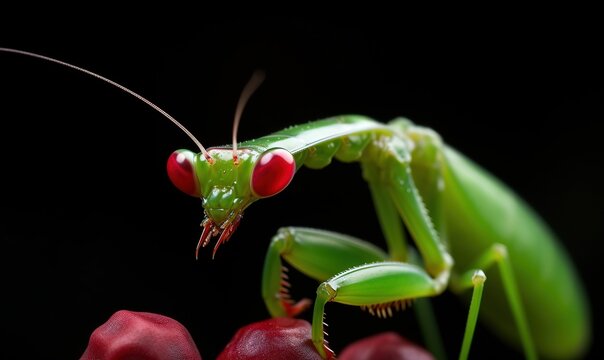  a close up of a praying mantissa on a flower.  generative ai