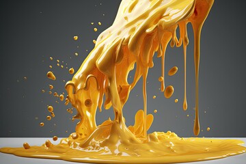 Generative Three-Dimensional Splash of Melting Cheddar Cheese Sauce