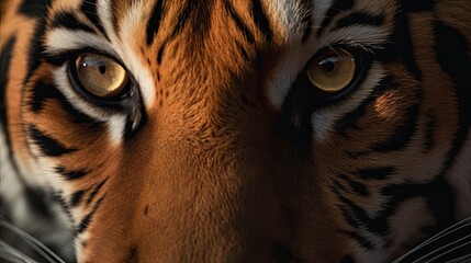 Majestic Tiger Eye Portrait: An Extreme Closeup with Copy Space for a Banner. Generative AI
