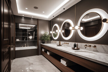 Luxury elegant modern washroom, toilet and bathroom, indoor architecture design inspiration
