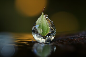Fractalwaterdrop with nature background and reflection