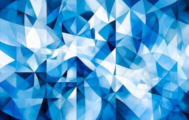 Fototapeta premium Blue and abstract pattern background, style soft geometric cubism, ethereal watercolor. Generative Ai. 