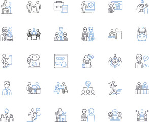 Employment trade line icons collection. Nerking, Job search, Resume, Interview, Skills, Experience, Internship vector and linear illustration. Training,Employment,Career outline signs Generative AI