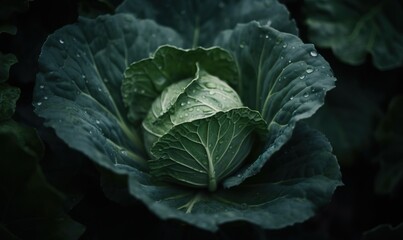 Obraz premium a close up of a green leafy plant with drops of water on it. generative ai