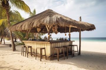 Fototapeta premium Wooden beach cocktail bar on tropical island in carribean, summer holiday in paradise