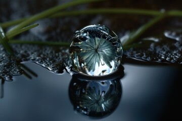 Fractalwaterdrop with nature background and reflection