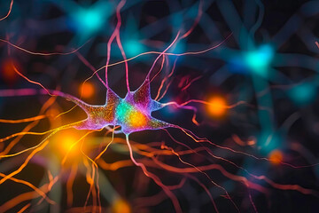 An image of neurons involved in planning and problem solving, such as those in the dorsolateral prefrontal cortex. Generative Ai. Generative AI
