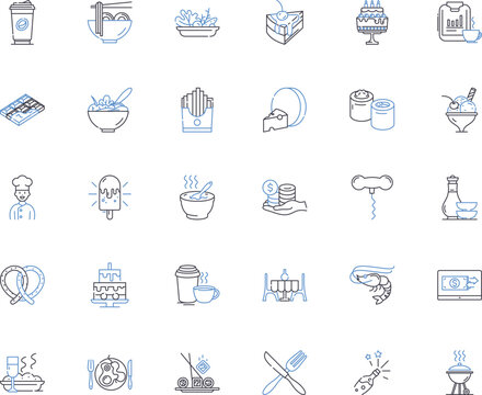 Eatery line icons collection. Restaurant, Cafe, Bistro, Diner, Tavern, Pub, Eatery vector and linear illustration. Brasserie,Trattoria,Deli outline signs set Generative AI