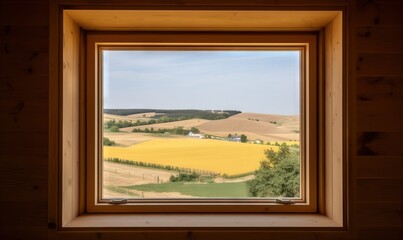  a window with a view of a field outside of it.  generative ai