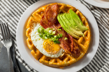 Homemade Savory Waffles with Bacon