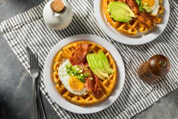 Homemade Savory Waffles with Bacon