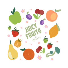 Summer Fruit Sticker Illustrations - Perfect for Marketing Campaigns, Social Media, Food Blogs, Recipes, notebook and diary 