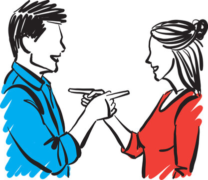 man and woman pointing each other arguiing couple discussion vector illustration