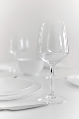 Close up view of empty wine glass on table