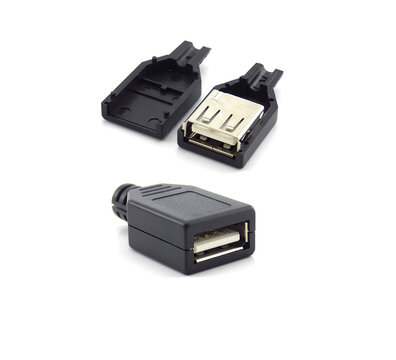 4 Pin USB 2.0 type A female plug socket connector black plastic cover connection cable