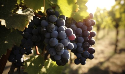 Fototapeta premium a bunch of grapes hanging from a vine in a vineyard. generative ai