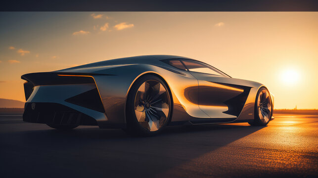 Futuristic luxury vehicle,  high-tech design of a concept car, aerodynamic lines, Made by AI, AI generated, Artificial intelligence	
