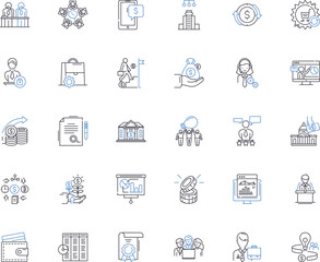 Credit union line icons collection. Cooperative, Membership, Community, Non-profit, Savings, Loans, Financial vector and linear illustration. Trusrthy,Local,Secure outline signs set Generative AI