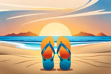 a flip-flop sandal with a beach scene in the background