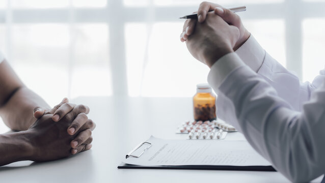 Man having appointment with STD specialist in clinic, closeup