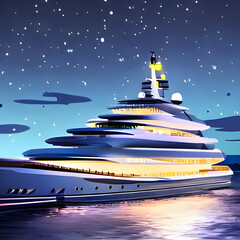Luxury on the Waves. An Exquisite Illustration of a Superyacht in a Serene Nighttime Ocean Generative AI.
