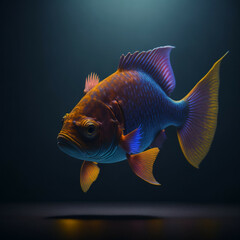 Farbenprächtiger fantasievoller Fisch im Raum schwebend.