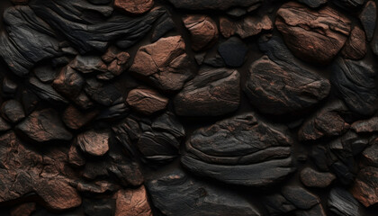 Seamless texture background of orange rock in the canyon, mining of ore from granite rocks. Generative Ai