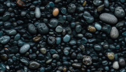Fototapeta na wymiar Seamless background texture of pebbles and soil, stone in dark colors. Generative AI