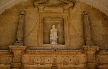 Statue between two columns in the church of the town of "El Toboso", Ciudad Real, Castilla la Mancha, Spain