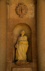 Sculpture at church entrance in the town of "El Toboso", Ciudad Real, Castilla la Mancha, Spain