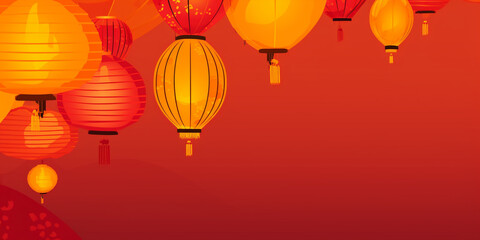 Obraz premium Illuminate Your Designs [Generative AI]: Vector Illustration of Lanterns with Ample Copy Space, Perfect for Asian American Heritage Month
